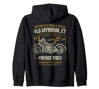 Old Saybrook CT USA - Diseño de Motocicleta Estilo Retro Envejecido Sudadera con Capucha