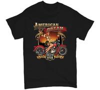 Old School Biker Sexy Pinup Girl T Shirt Graphic Top Printed tee Mens Shirt Black XXL