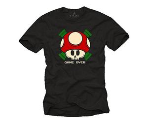 Old School Gamer T-Shirt - Game Over - Camiseta Friki Manga Corta - Super Heroes Level Up Mario Negro L