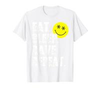 Old Skool 90s Eat Sleep Rave Repeat EDM House Techno Smile Camiseta gráfica económica, Hombre, Blanco, L