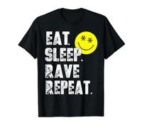 Old Skool 90s Eat Sleep Rave Repeat EDM House Techno Smile Camiseta gráfica económica, Hombre, Negro, S