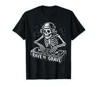 Old Skool Raver Skeleton DJ Rave To The Grave Música EDM Camiseta