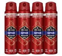 Old Spice Captain Desodorante Corporal En Spray Para Hombre, 48 Horas Fresco, 0% Sales De Aluminio, 4x150 ml