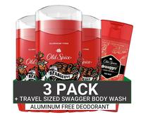 Old Spice Men's Deodorant sin aluminio Bearglove Scent 48 h. Proteccin de 3.0 oz (paquete de 3) con lavado corporal Swagger del tamao de un tamao
