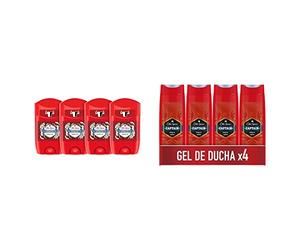 Old Spice Wolfthorn Desodorante en Barra para Hombres, 50 ml, paquete de 4 & Captain Gel de Ducha y Champú, para Hombres, 400 ml, PACK X4