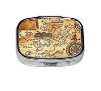 Old Treasure Map Pastillero de metal organizador de píldoras portátil para bolsillo o bolso, organizador decorativo de medicamentos, contenedor de vitaminas
