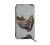 Old Viking Boats - Cartera larga de piel con estampado de barcos vikingos, cartera personalizada de moda, múltiples ranuras para tarjetas, lista para regalo, color negro, talla única, Black, Talla
