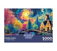 Old Village 1000 Pcs Ökopapier Puzzle Castle in Colorful Night Lebendige Bilder Familienspiel Puzzles Für Erwachsene Und Kinder 38x26cm/1000pcs