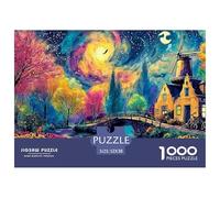 Old Village 1000 Stück Ökopapier Puzzle Castle in Colorful Night Stressabbau Familienspiel Puzzles Als Wohnaccessoires 52x38cm/1000pcs
