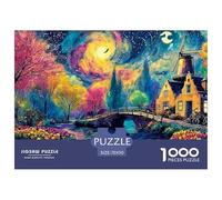 Old Village 1000 Stück Premium-Karton Puzzle Castle in Colorful Night Stressabbau Familienspiel Puzzles Als Wohnaccessoires 70x50cm/1000pcs