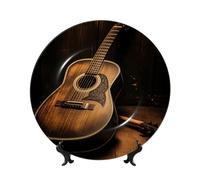 Old West - Platos decorativos de cerámica con diseño de guitarra de hueso de porcelana china con soporte de exhibición hecho a mano, adorno de cerámica con personalidad, plato de cena de porcelana