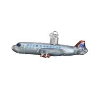 Old World Christmas 46065 Trains Helicopters Boats and Trucks Glass Blown Ornaments for Christmas Tree Passenger Plane Glitter Gray