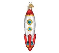 Old World Christmas Adorno de Cristal de Nave Cohete de Juguete 44125, Caja Gratis, Nave Espacial