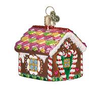 Old World Christmas Colección de Adornos de Vidrio soplado para árbol de Navidad, casa de Jengibre, marrón, Rojo, Verde, Blanco, 2.25 x 2.25 x 2.25 Pulgadas