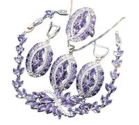 OLDMFZP Amatista Púrpura, Conjuntos de Joyería de Boda Mujer Plata de Ley 925 Lindo Nudo de Amor for Mujer Pulsera Pendientes Collar Colgante Anillo Regalo de Cumpleaños