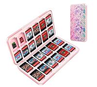 OLDZHU Bonita funda para juegos Switch compatible con Nintendo Switch y Switch OLED, funda de almacenamiento para 24 cartuchos de juegos y 24 tarjetas micro SD, funda portátil rosa para niñas