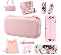 OLDZHU Funda Compatible con Nintendo Switch OLED 2021 Accesorio Kits,Rosado Funda de Viaje para Switch OLED con Carcasa protectora dura para Switch OLED,Protector de Pantalla,4 Apretones de Pulgar