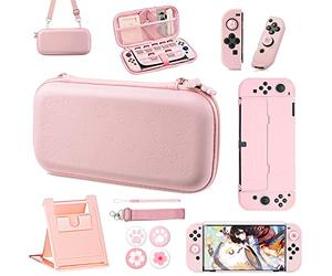 OLDZHU Funda Compatible con Nintendo Switch OLED 2021 Accesorio Kits,Rosado Funda de Viaje para Switch OLED con Carcasa protectora dura para Switch OLED,Protector de Pantalla,4 Apretones de Pulgar