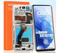 OLED Pantalla para Samsung Galaxy S21 Ultra 5G LCD Display para Samsung S21 Ultra 5G SM-G998B SM-G998B/DS SM-G998U SM-G998W Digitizer Touch Screen Assembly con herramientas (plata con marco)