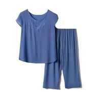 OLEETS Conjunto De Pijama De Mujer -Ropa De Dormir De Verano Elegante Casual Mujer 2 Piezas Ropa De Hogar De Lino De Algodón Xl-4Xl Ropa De Dormir Suave De Manga Corta Suelta De Talla Grande, Azul