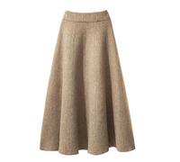 OLEETS Falda De Punto De Mujer - Talla Grande 40-95 Kg Falda De Punto Plisada De Color Sólido Cintura Alta Elástica Vintage Una Línea Elegante Ropa De Calle Cálida De Invierno Larga, Caqui, 3XL