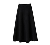 OLEETS Falda De Punto De Mujer - Talla Grande 40-95 Kg Falda De Punto Plisada De Color Sólido Cintura Alta Elástica Vintage Una Línea Elegante Ropa De Calle Larga Cálida De Invierno, Negro, XL