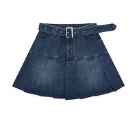 OLEETS Falda Vaquera Corta De Mujer - Mini Falda De Cintura Alta Verano Otoño Vintage Casual Faldas Plisadas Sueltas con Bolsillos Color Sólido Retro Fiesta Sexy Streetwear,Blue,S