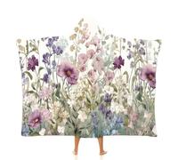 OLEETS Manta con Capucha De Polar Unisex - Flores Moradas Mantas Impresas En 3D para Sofá, Ideales para Otoño E Invierno. Decoración para El Hogar, La Oficina, Viajes Y para La Televisión. 130X