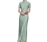 OLEETS Vestido Chino De Mujer - Banquete Vestidos De Fiesta Estilo Chino Vintage Cheongsam Delgado Diario Qipao Largo Retro Túnica S-5Xl Tallas Grandes Moda Verano Manga Corta,XL