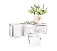 OLegei Portapapel higiénico de madera con cajón de almacenamiento, Portarrollos Papel Higiénico Estante de Pared para Cuarto de Baño, 37 x 17 x 14 cm, Color Blanco