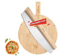 Oleio juego de cortador de pizza y tabla de 30 cm - cuchillo mezza luna de acero inoxidable con mango de madera - tabla con marcas de corte