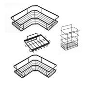OLEOJH Organizador de ducha esquinero de 3 unidades + soporte para cepillo de dientes, estilo minimalista, no requiere taladrar, gran capacidad y duradero, para almacenamiento de ducha, color negro