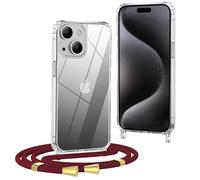 OLEPHY Funda con Cuerda para iPhone 13 6,1", Funda con Cordón Ajustable, Case Transparente con Correa para el Cuello, Vino Tinto