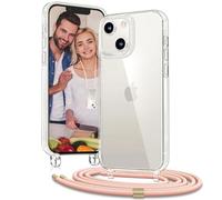 OLEPHY Funda con Cuerda para iPhone 15 Plus 6,7", Funda con Cordón Ajustable para el Cuello para iPhone 15 Plus, Case Transparente con Correa para el Cuello, Rosa