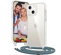 OLEPHY Funda con Cuerda para iPhone 15 Plus 6,7", Funda con Cordón Ajustable para el Cuello para iPhone 15 Plus, Case Transparente con Correa para el Cuello, Pino Verde