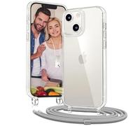 OLEPHY Funda con Cuerda para iPhone 15 Plus 6,7", Funda con Cordón Ajustable para el Cuello para iPhone 15 Plus, Case Transparente con Correa para el Cuello, Plata