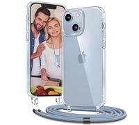 OLEPHY Funda con Cuerda para iPhone 15 Plus 6,7", Funda con Cordón Ajustable para el Cuello para iPhone 15 Plus, Case Transparente con Correa para el Cuello, Azul