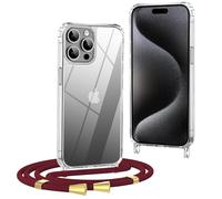 OLEPHY Funda con Cuerda para iPhone 15 Pro 6,1", Funda con Cordón Ajustable, Case Transparente con Correa para el Cuello, Vino Tinto