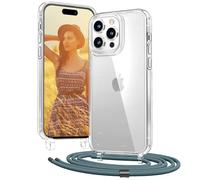 OLEPHY Funda con Cuerda para iPhone 15 Pro 6,1", Funda con Cordón Ajustable para el Cuello para iPhone 15 Pro, Case Transparente con Correa para el Cuello, Pino Verde