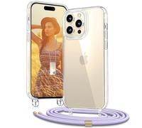 OLEPHY Funda con Cuerda para iPhone 15 Pro 6,1", Funda con Cordón Ajustable para el Cuello para iPhone 15 Pro, Case Transparente con Correa para el Cuello, Púrpura