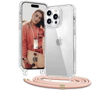 OLEPHY Funda con Cuerda para iPhone 15 Pro MAX 6,7", Funda con Cordón Ajustable para el Cuello para iPhone 15 Pro MAX, Case Transparente con Correa para el Cuello, Rosa