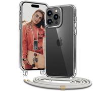 OLEPHY Funda con Cuerda para iPhone 15 Pro MAX 6,7", Funda con Cordón Ajustable para el Cuello para iPhone 15 Pro MAX, Case Transparente con Correa para el Cuello, Beige
