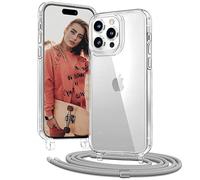 OLEPHY Funda con Cuerda para iPhone 15 Pro MAX 6,7", Funda con Cordón Ajustable para el Cuello para iPhone 15 Pro MAX, Case Transparente con Correa para el Cuello, Plata