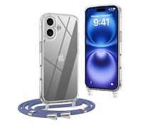 OLEPHY Funda con Cuerda para iPhone 16 Plus 6,7", Funda con Cordón Ajustable, Case Transparente con Correa para el Cuello, Azul