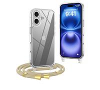 OLEPHY Funda con Cuerda para iPhone 16 Plus 6,7", Funda con Cordón Ajustable, Case Transparente con Correa para el Cuello, Beige