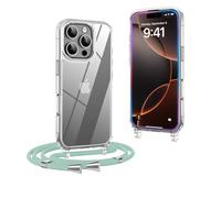 OLEPHY Funda con Cuerda para iPhone 16 Pro MAX 6,9", Funda con Cordón Ajustable, Case Transparente con Correa para el Cuello, Verde Matcha