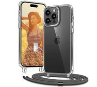 OLEPHY Transparente Funda con Correa para iPhone 15 Pro 6,1", Gris