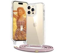 OLEPHY Transparente Funda con Correa para iPhone 15 Pro 6,1", Oro Rosa