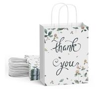 Oletx Paquete de 20 bolsas de papel kraft de agradecimiento a granel con asas, bolsas de regalo de agradecimiento para bodas, baby shower, invitados, negocios, compras, cumpleaños nupcial (floral)