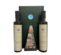 Oleum Comitis - Aceite de Oliva Virgen Extra 100% Italiano Extraído en Frío - Caja de Regalo con 2 Botellas de 500 ml y Parmigiano Reggiano DOP Vacche Rosse 40 Meses